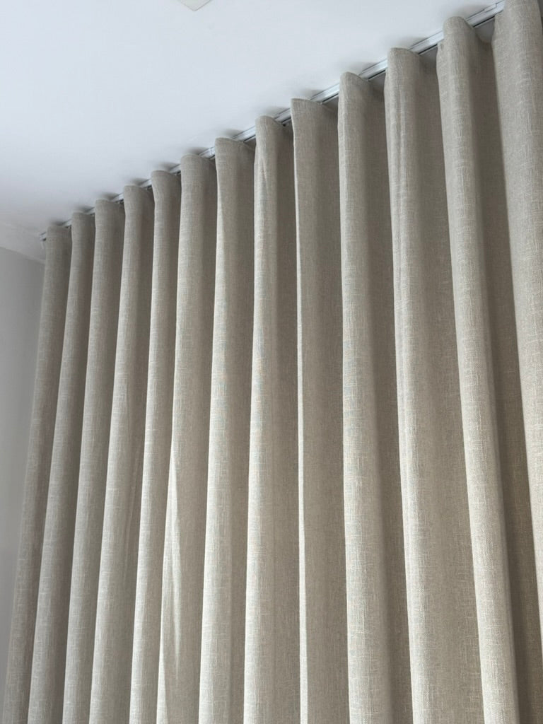 Luxe linen blend fabric sample in a warm neutral tone